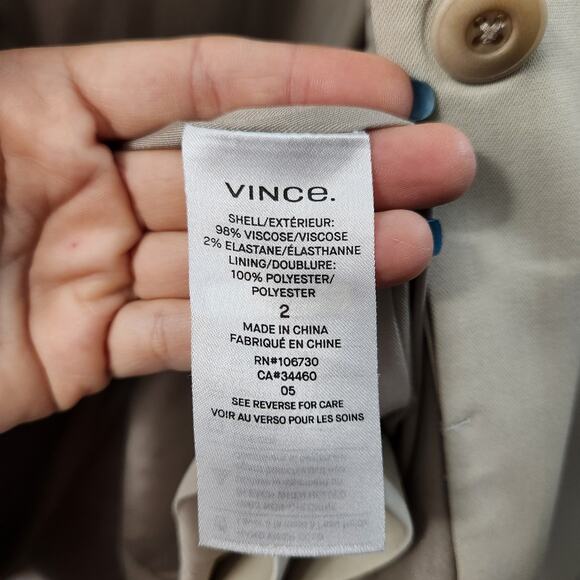VINCE Blazer 2 Tan Office Classic Business Career Preppy Work Quiet Luxury - Picture 7 of 9